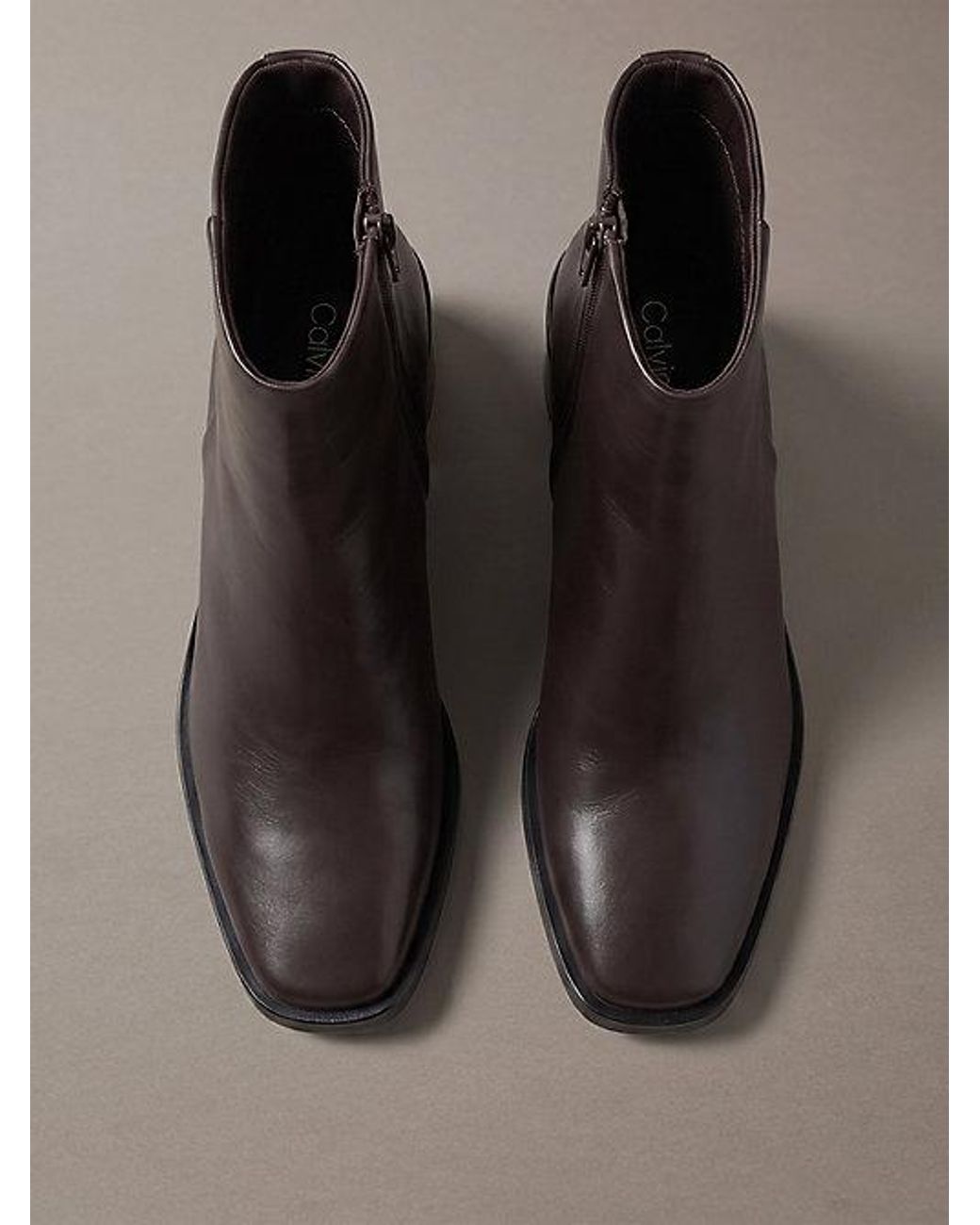 Calvin Klein Brown Leather Block Heel Ankle Boots