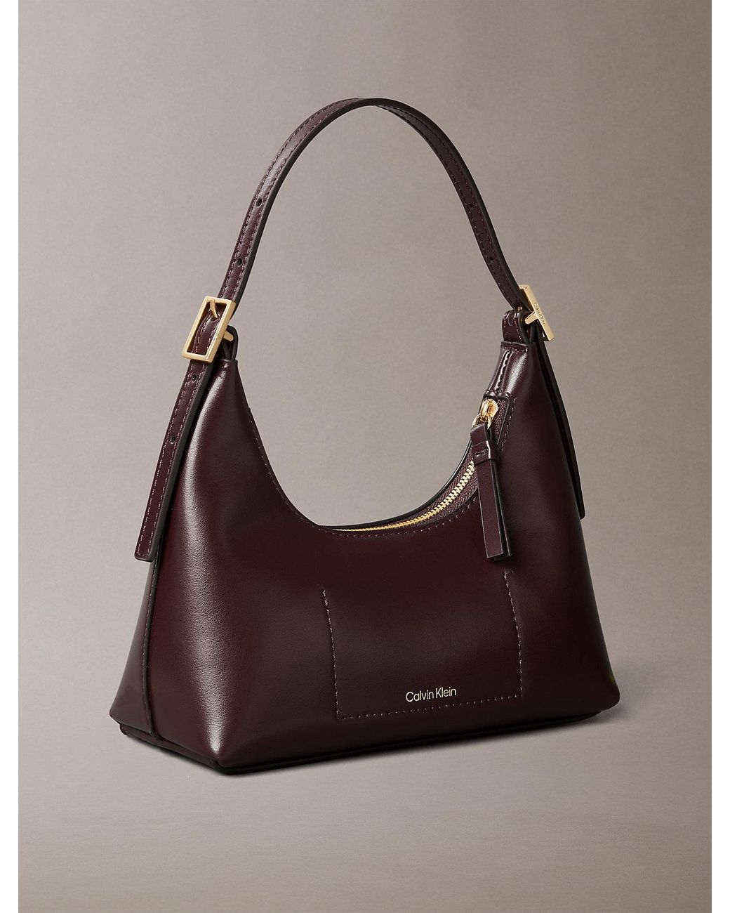 Calvin Klein Brown Monogram Logo Emblem Leather Small Shoulder Bag