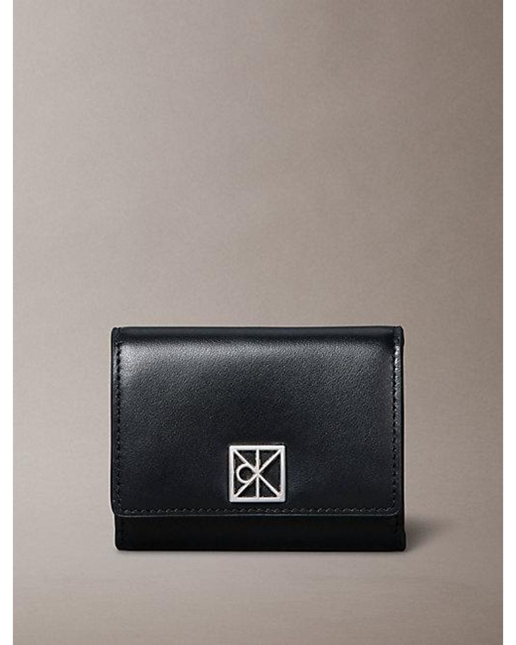 Calvin Klein Gray Monogram Logo Emblem Leather Trifold Wallet