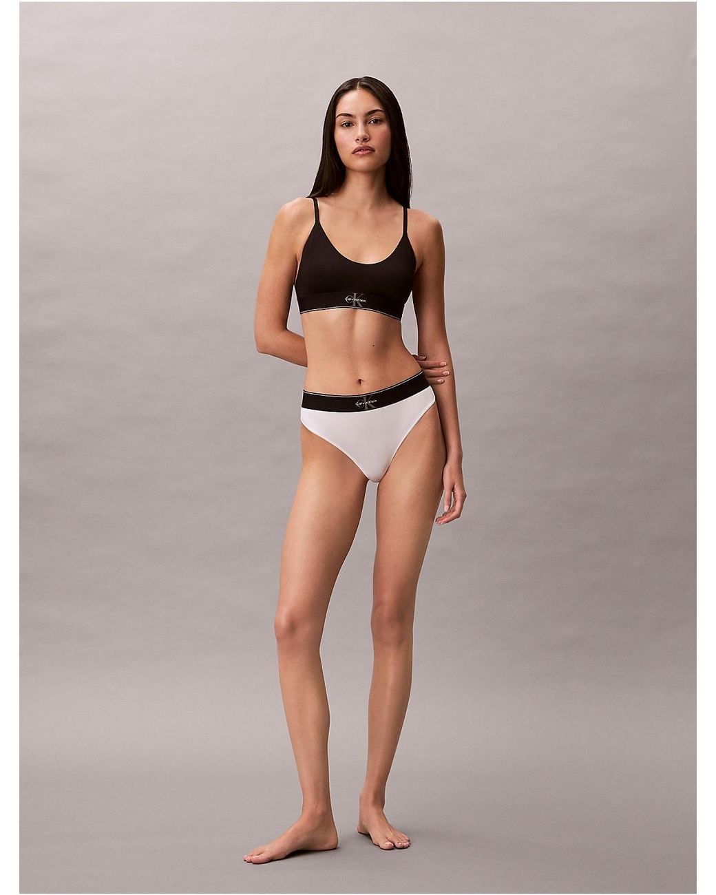 Calvin Klein White Stretch Thong Icon Microfibre Stretch Graphic