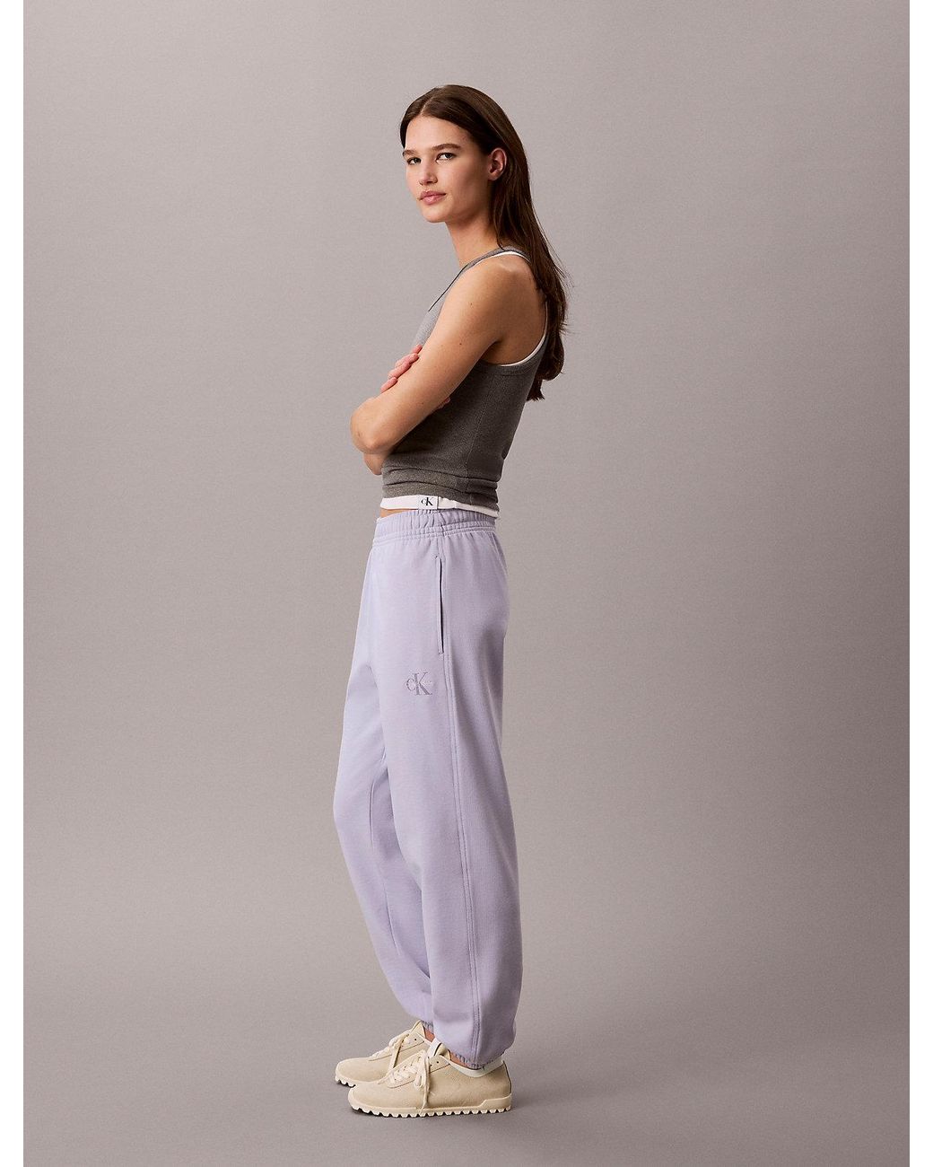 Calvin Klein Purple Cotton Terry Monogram Joggers