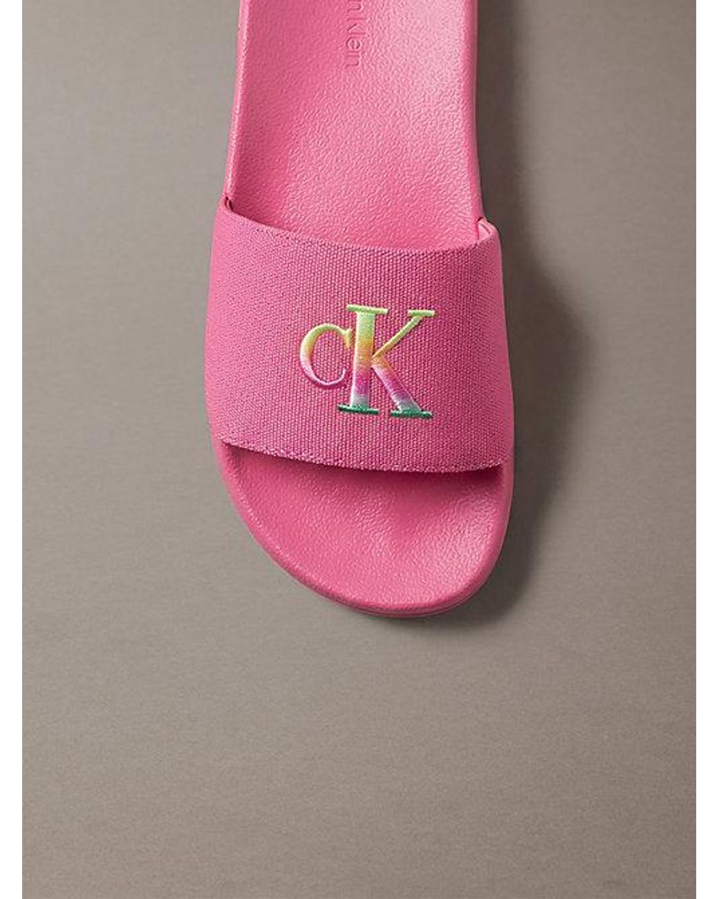 Calvin Klein Pink Canvas Contoured Logo Sliders Pride