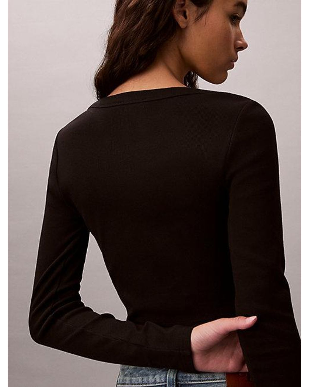 Calvin Klein Black Jeans Cropped Ribbed Cotton Cardigan