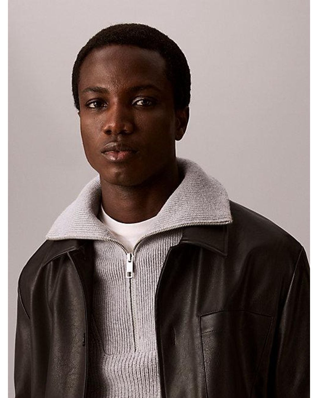 Calvin Klein Gray Cotton Wool Quarter Zip Jumper for men