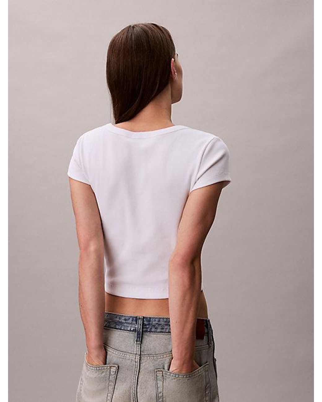 Calvin Klein White Jeans Woven Monologo Rib Baby Tee