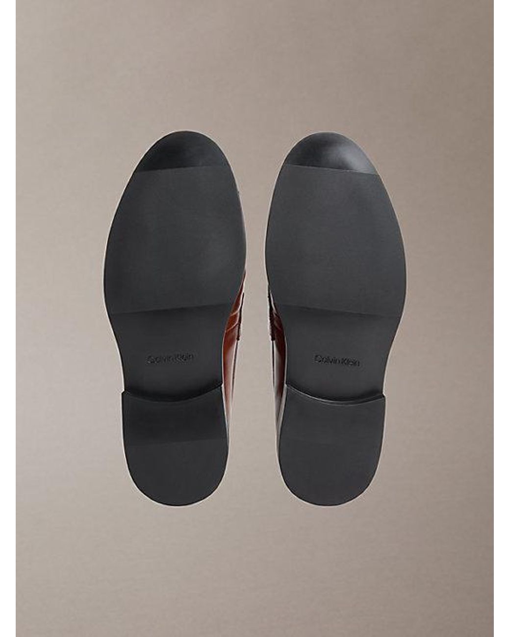 Calvin Klein Brown Theo Leather Pleated Penny Loafers for men