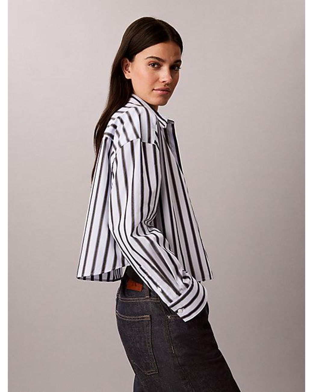 Calvin Klein Multicolor Jeans Cropped Poplin Stripe Shirt
