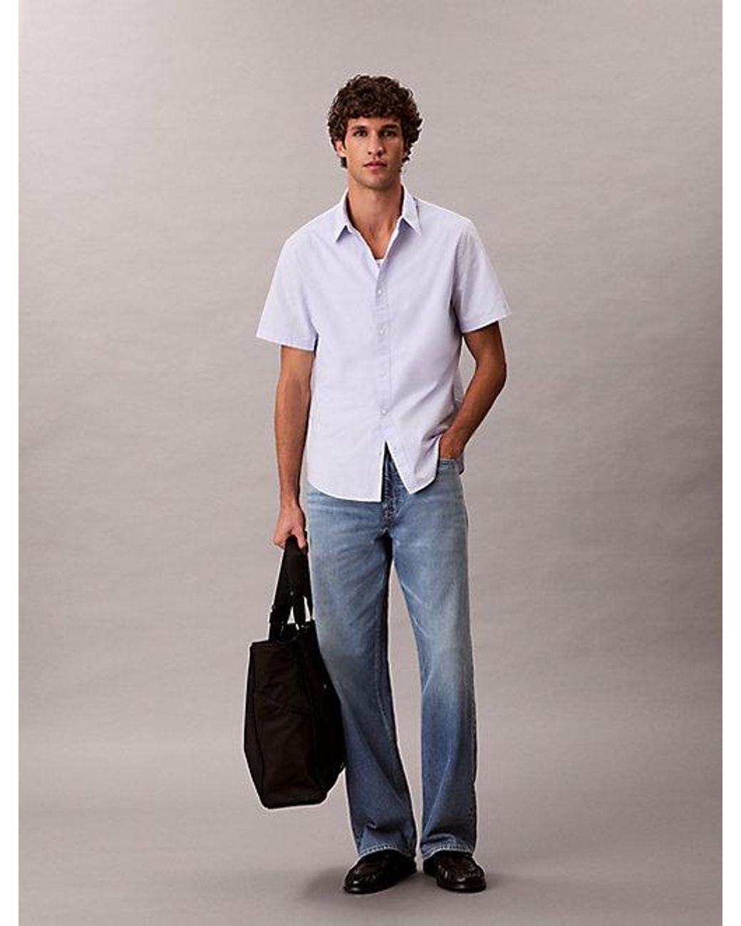 Calvin Klein White Jeans Short Sleeve Oxford Cotton Shirt for men
