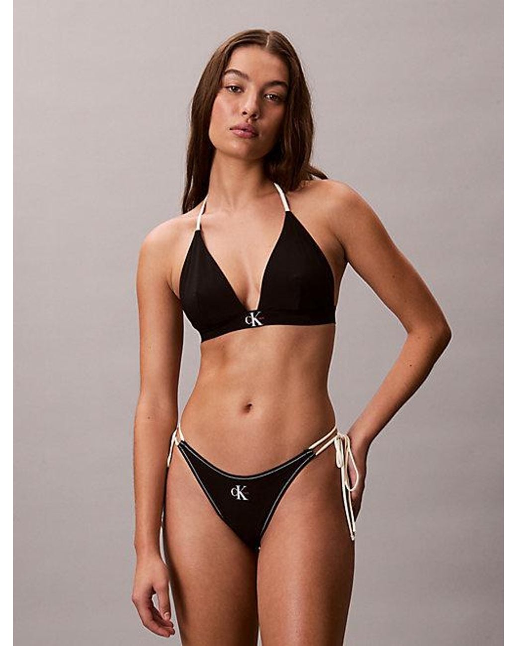 Calvin Klein Brown Halter Triangle Bikini Top Ck Monogram