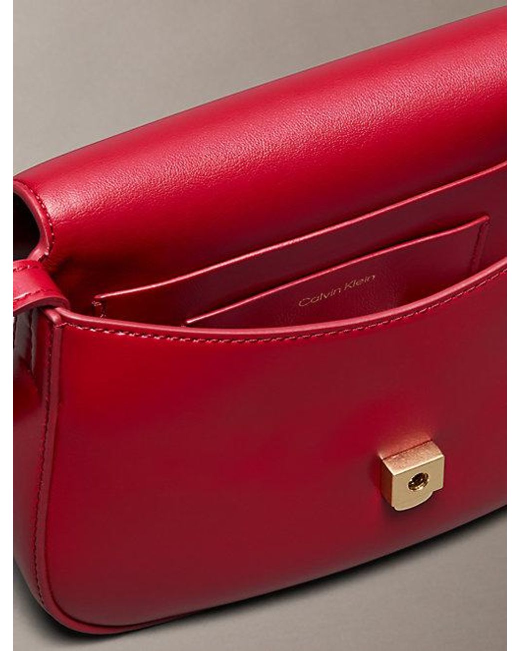 Calvin Klein Red Monogram Flap Crossbody Camera Bag
