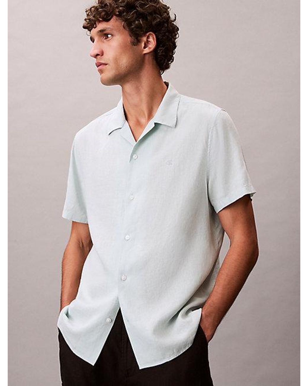 Calvin Klein White Linen Blend Classic Button Down Shirt for men