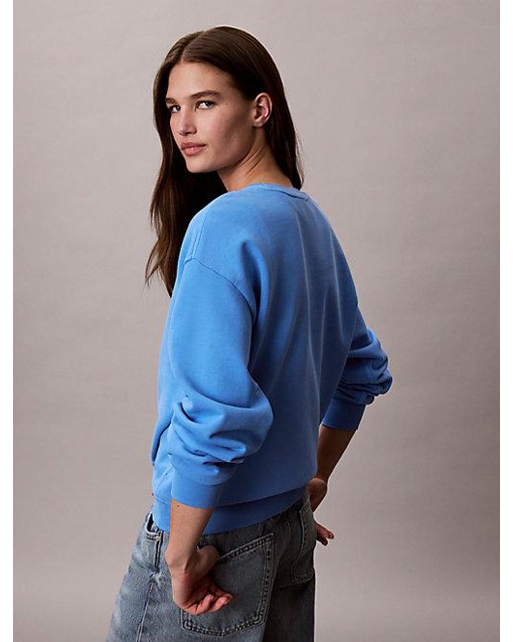 Calvin Klein Blue Jeans Relaxed Cotton Terry Monogram Sweatshirt