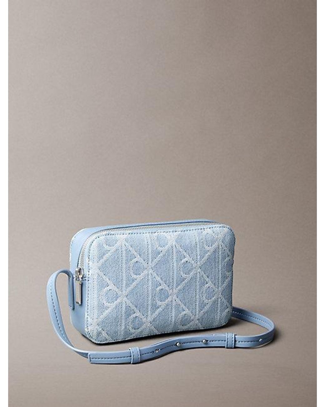Calvin Klein Blue Denim Allover Emblem Logo Camera Bag