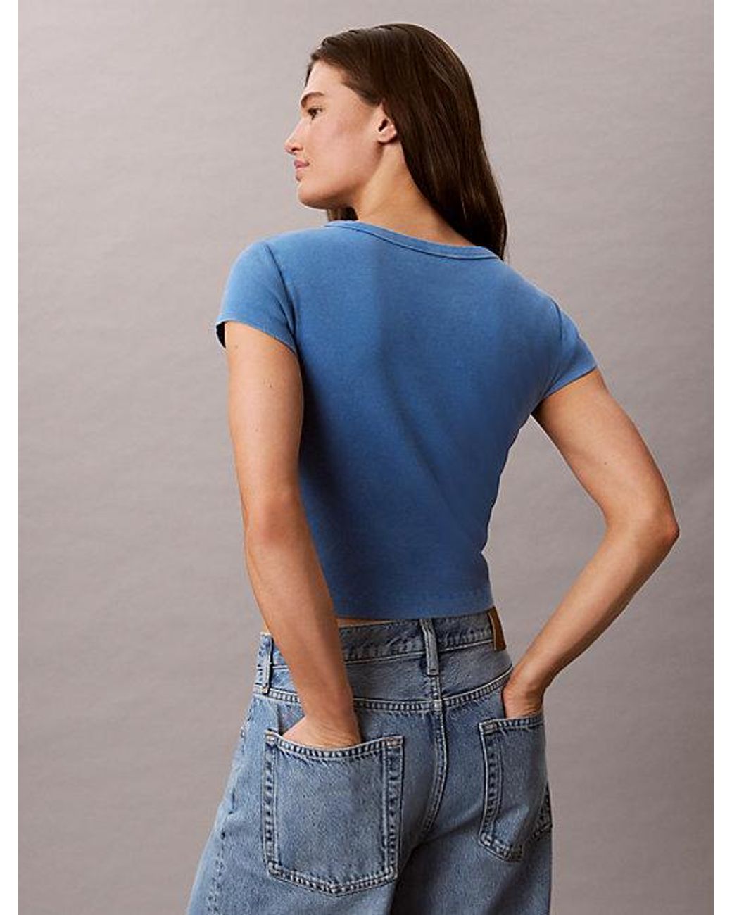 Calvin Klein Blue Jeans Slim Ribbed Washed Cotton T-Shirt