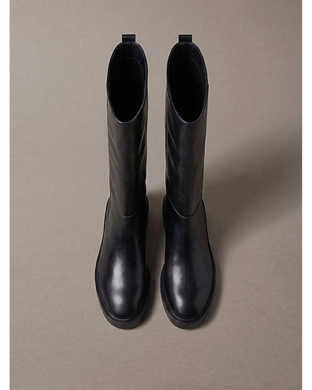Calvin Klein Black Leather Stacked Heel Knee High Boots