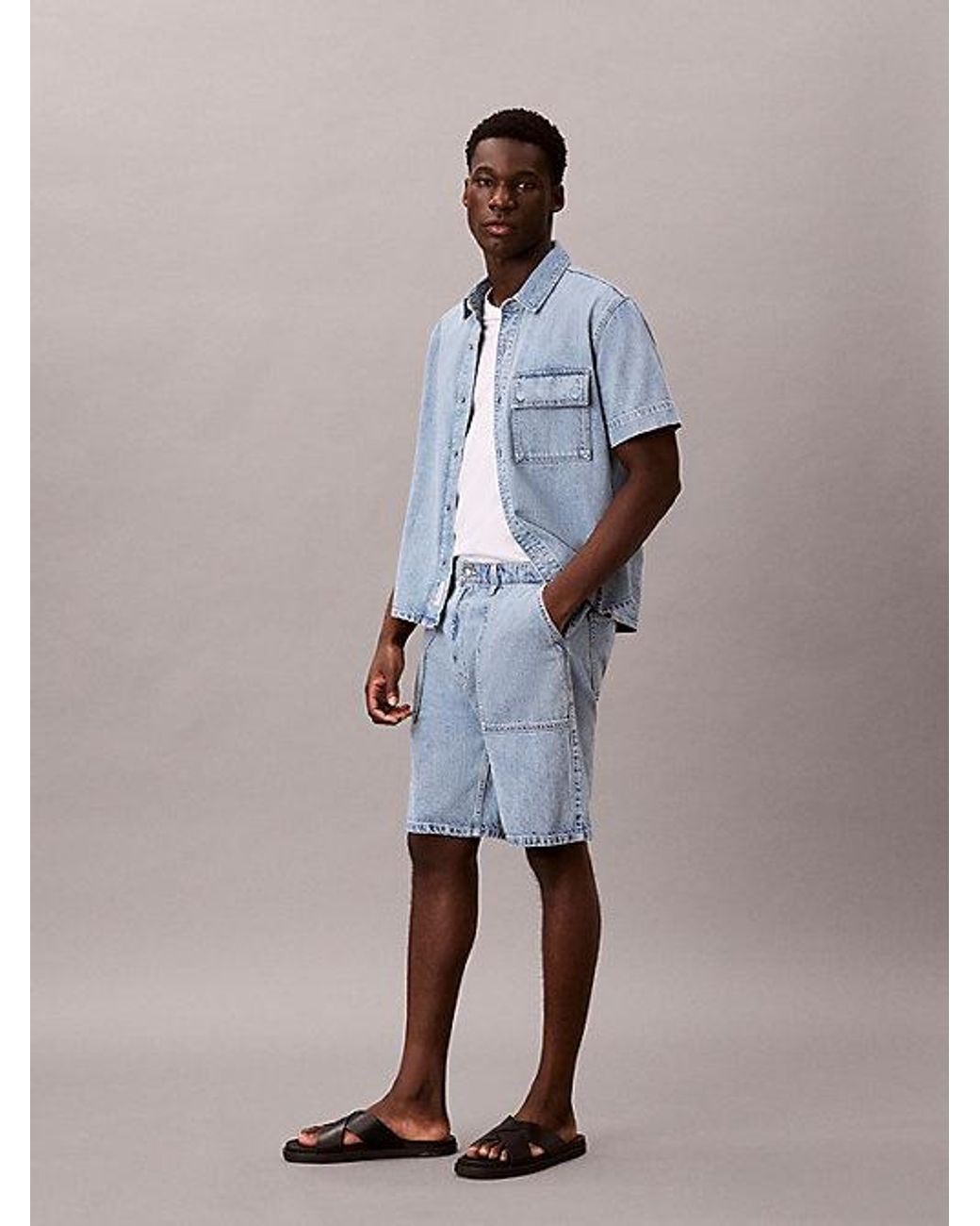 Calvin Klein Blue Jeans Cotton Linen Denim Shorts for men