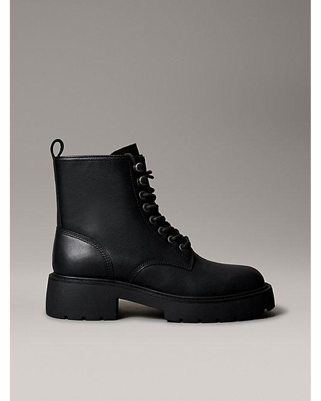 Calvin Klein Black Jeans Leather Chunky Heeled Lace Up Boots
