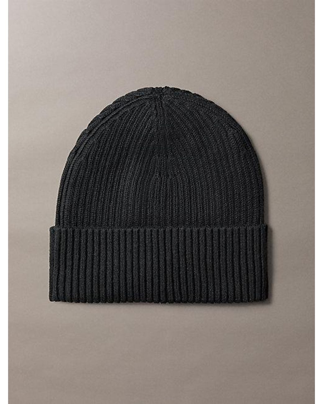 Calvin Klein Black Logo Patch Rib Beanie