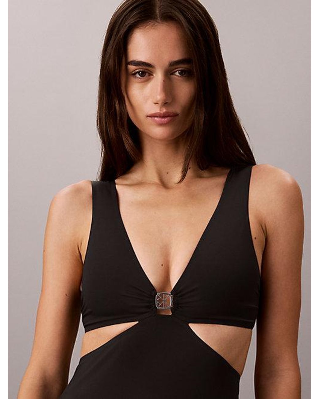 Calvin Klein Black Cut Out Swimsuit Emblem