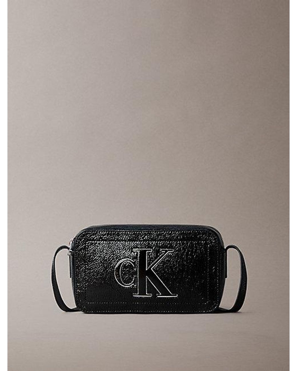 Calvin Klein Black Signature Monogram Crossbody Camera Bag