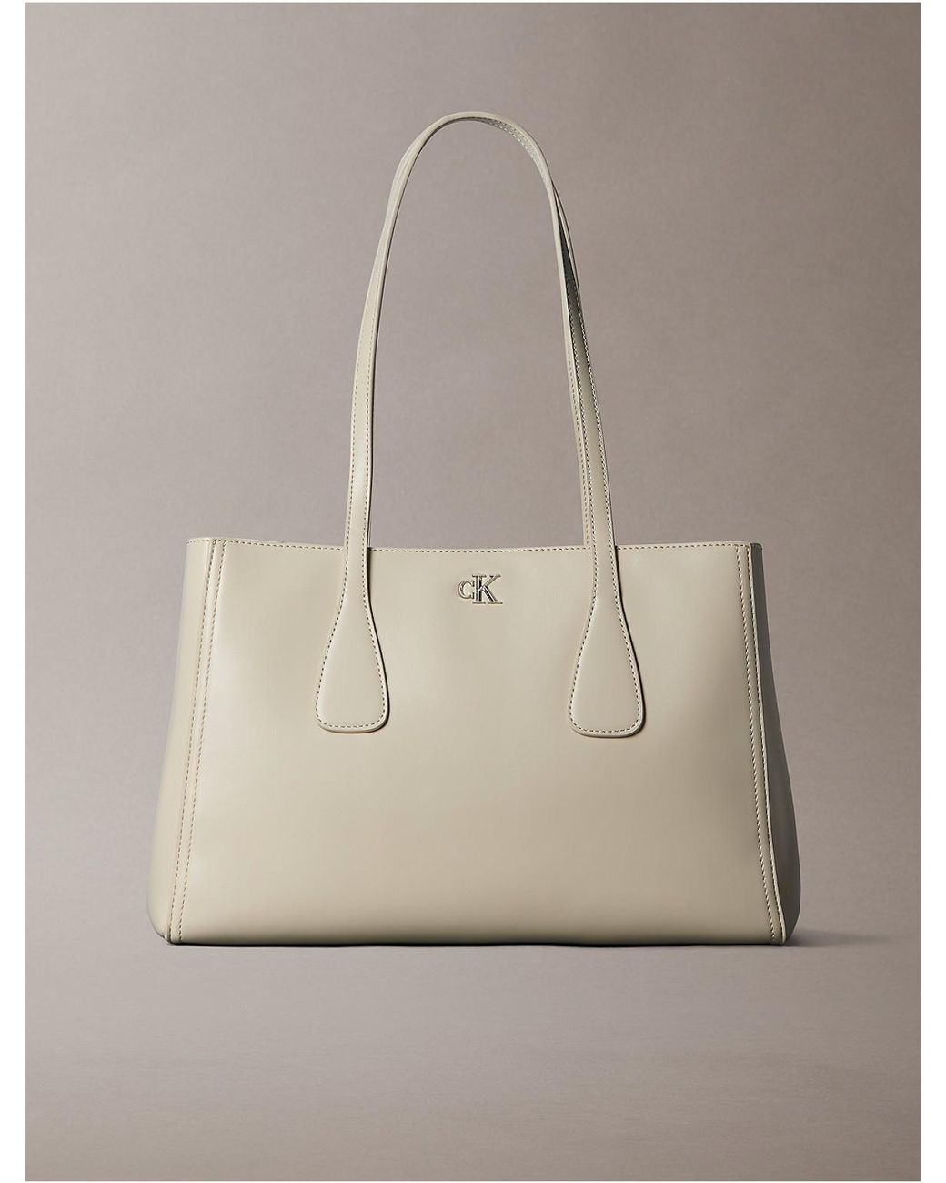 Calvin Klein Natural Monogram Hardware Tote Bag