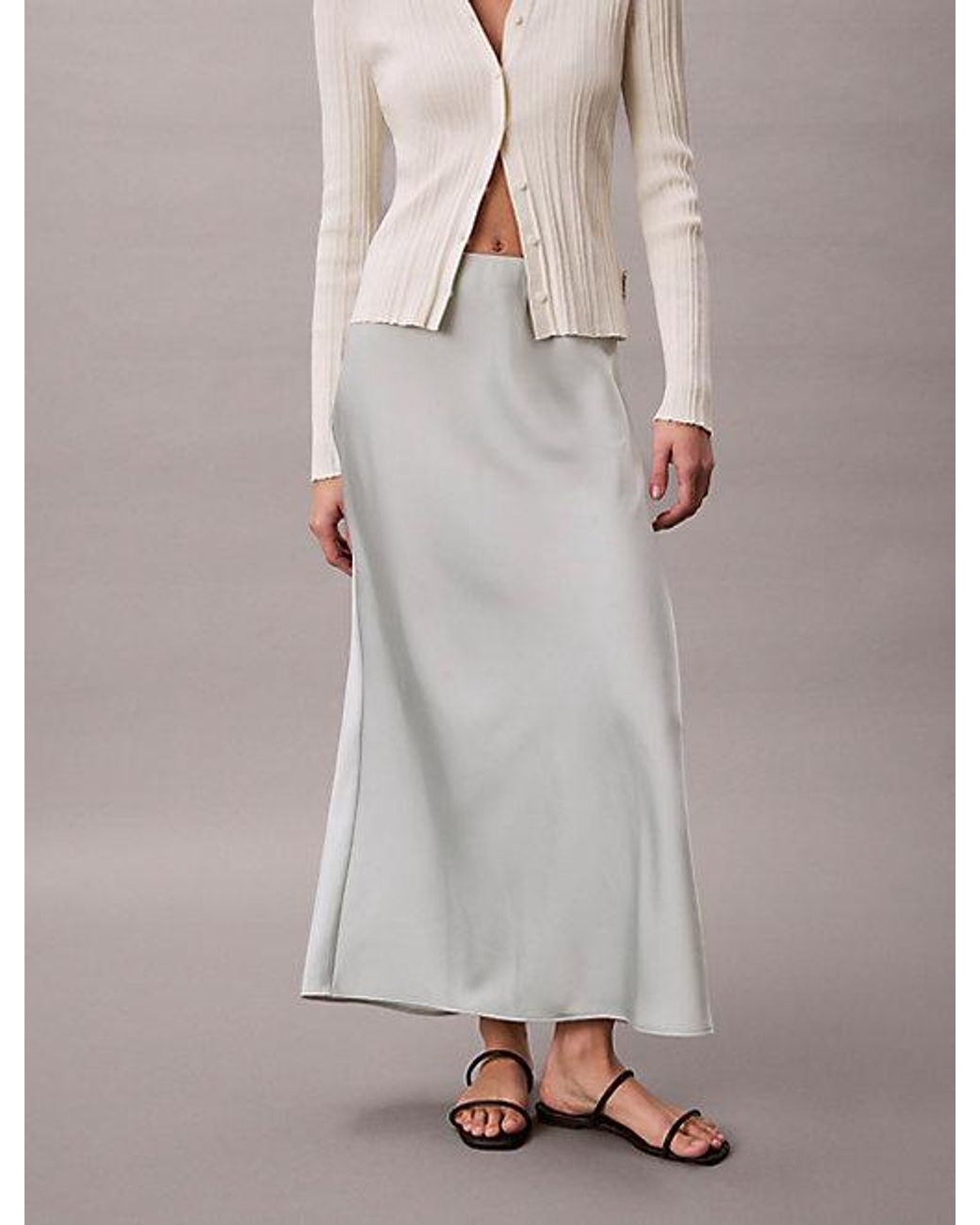 Calvin Klein Gray Satin A Line Maxi Skirt