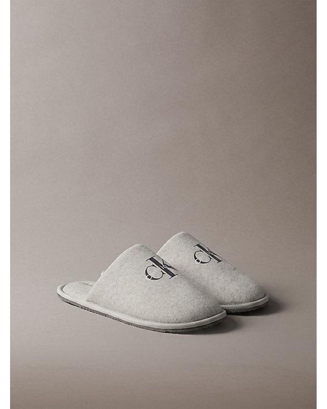 Calvin Klein Gray Felt Signature Hotel Slippers for men