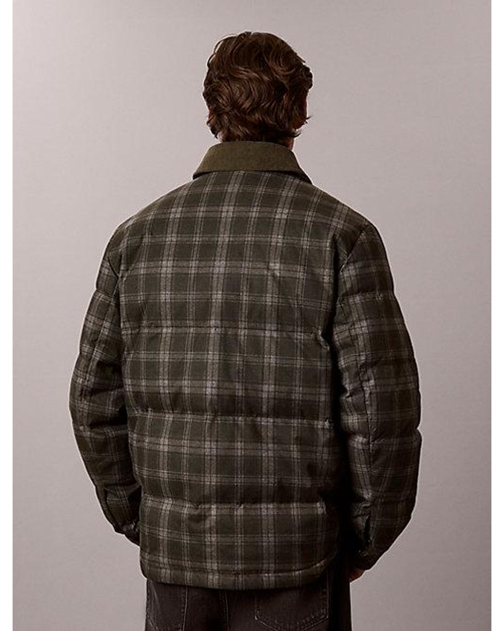 Calvin Klein Brown Jeans Check Down Puffer Shirt Jacket for men