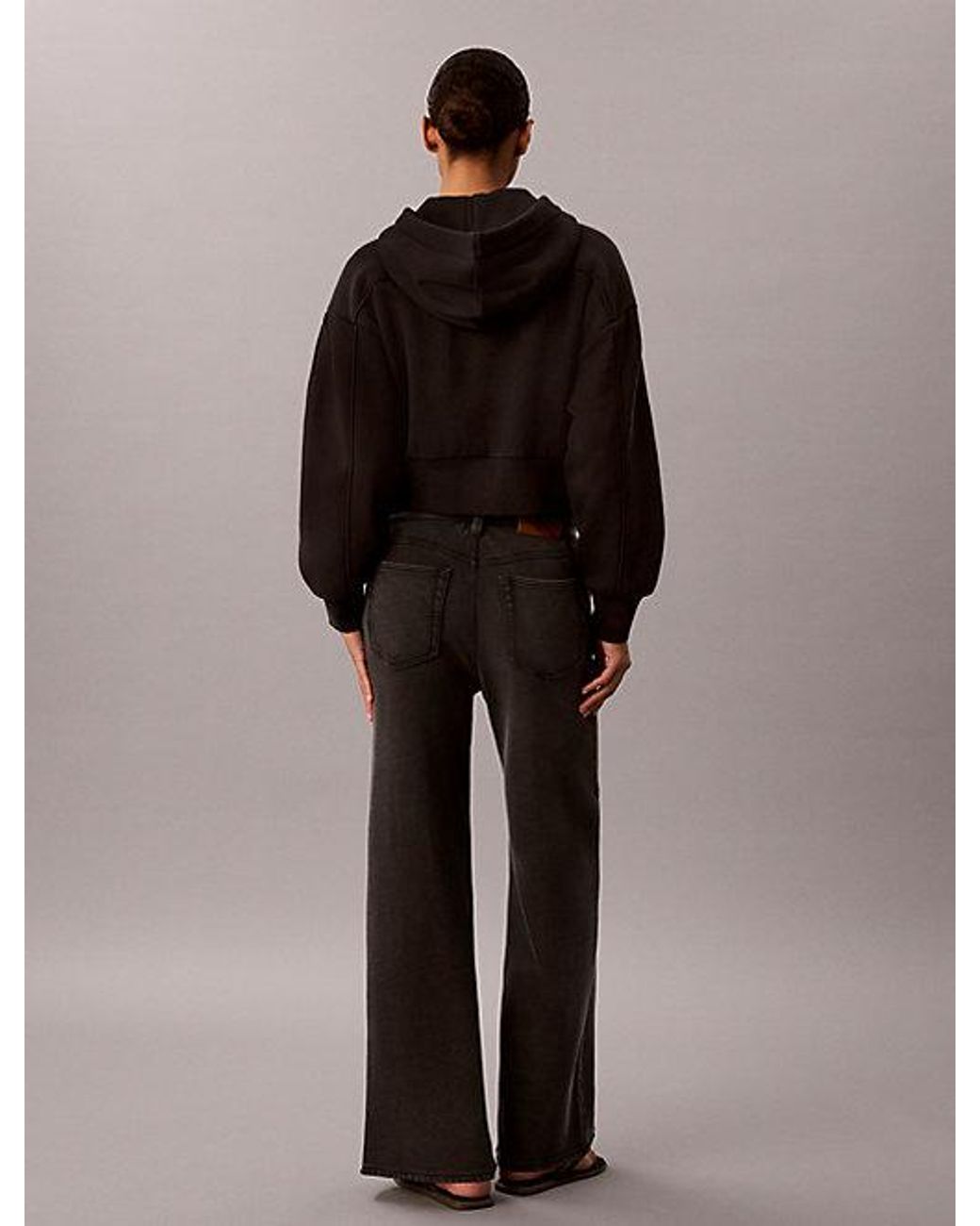 Calvin Klein Black Jeans Cotton Terry Wide Leg Trousers