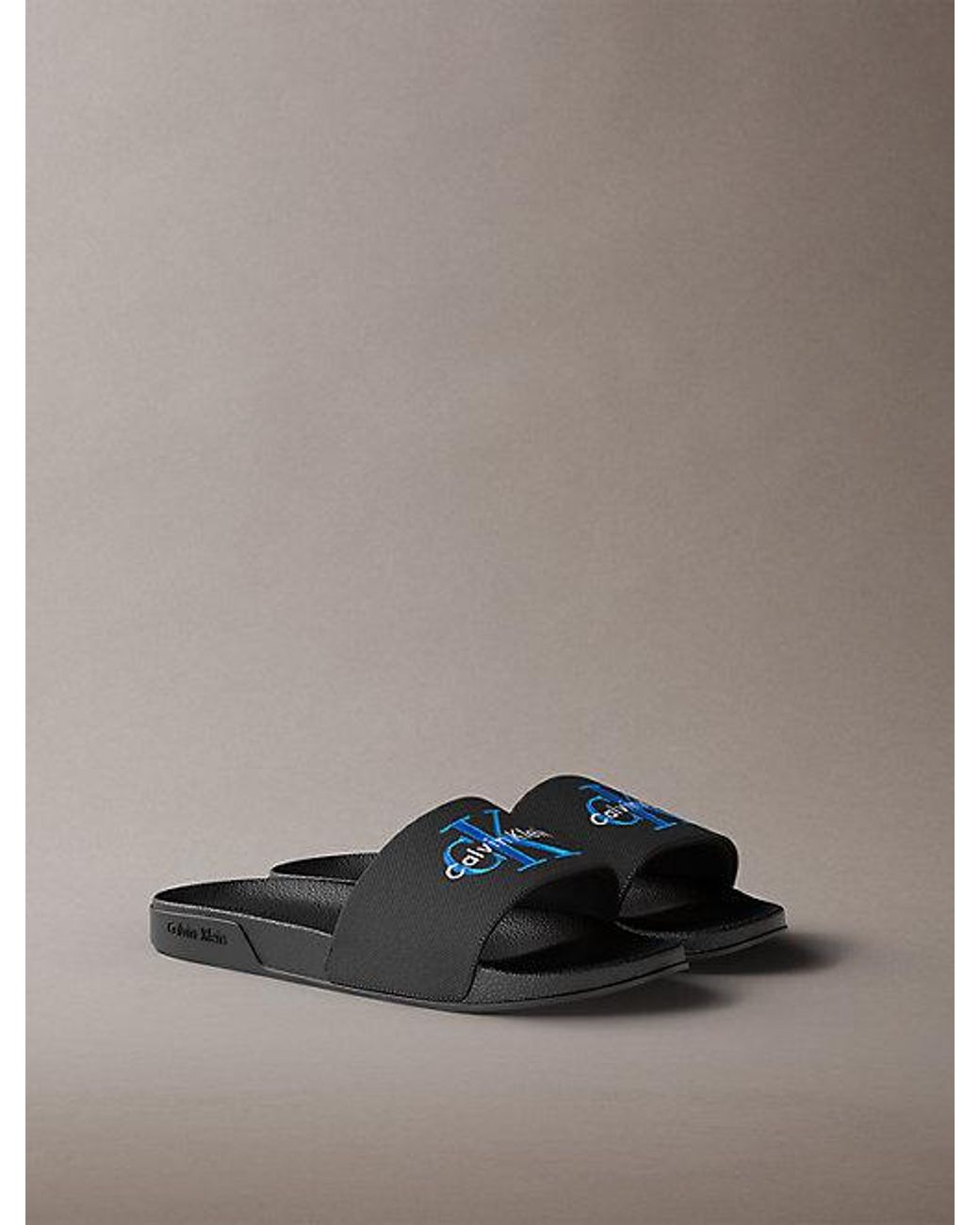 Calvin Klein Gray Canvas Contoured Logo Sliders for men