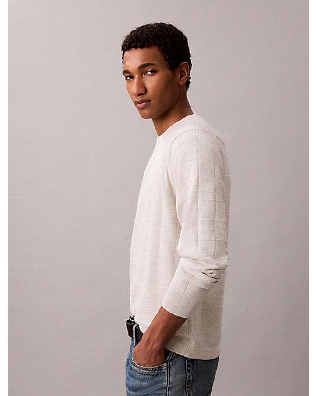 Calvin Klein Natural Merino Wool Grid Jumper for men
