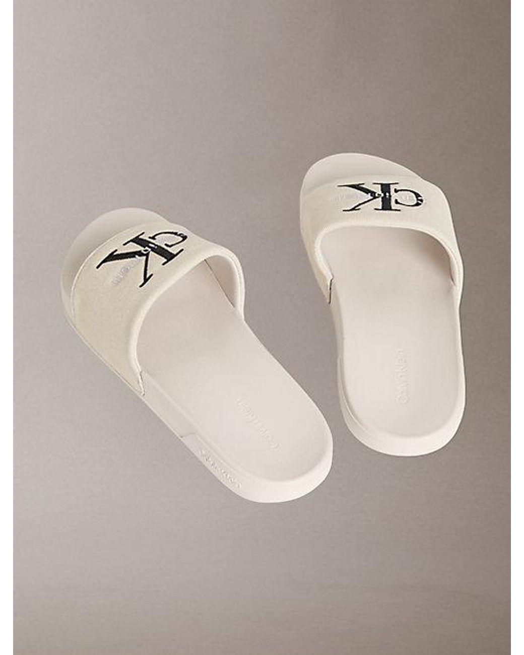 Calvin Klein Gray Canvas Contoured Logo Sliders for men