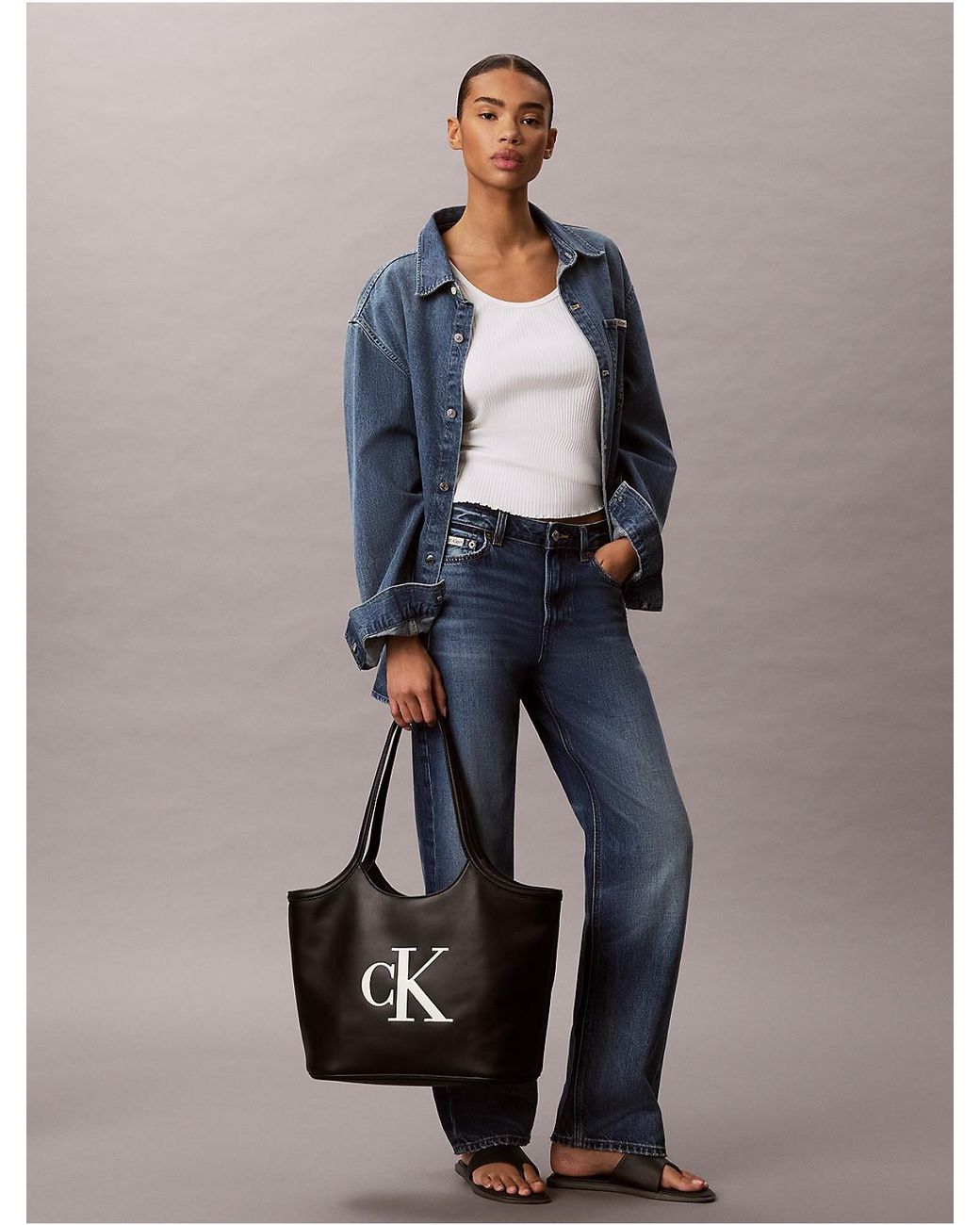 Calvin Klein Gray Embossed Monogram Tote Bag