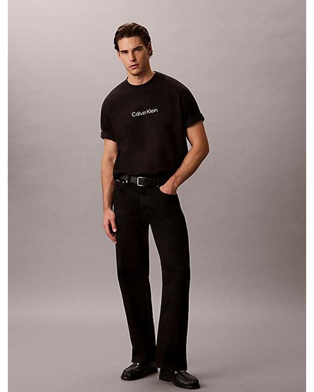 Calvin Klein Black Relaxed Heavy Jersey Logo T-Shirt for men