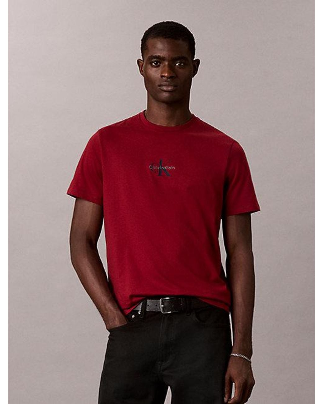 Calvin Klein Red Jeans Monogram Logo T-Shirt for men