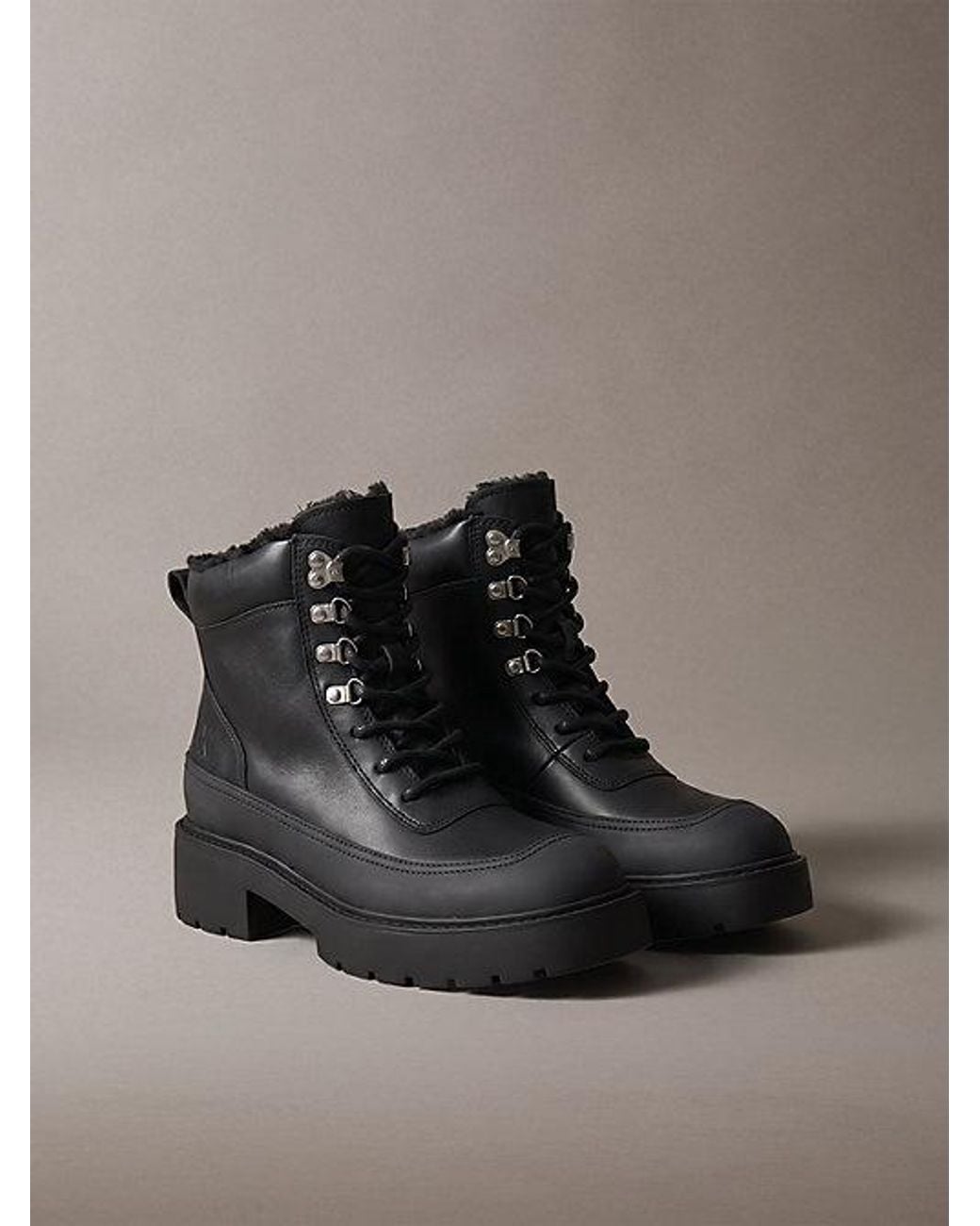 Calvin Klein Black Ck Bold Leather Hiking Boots