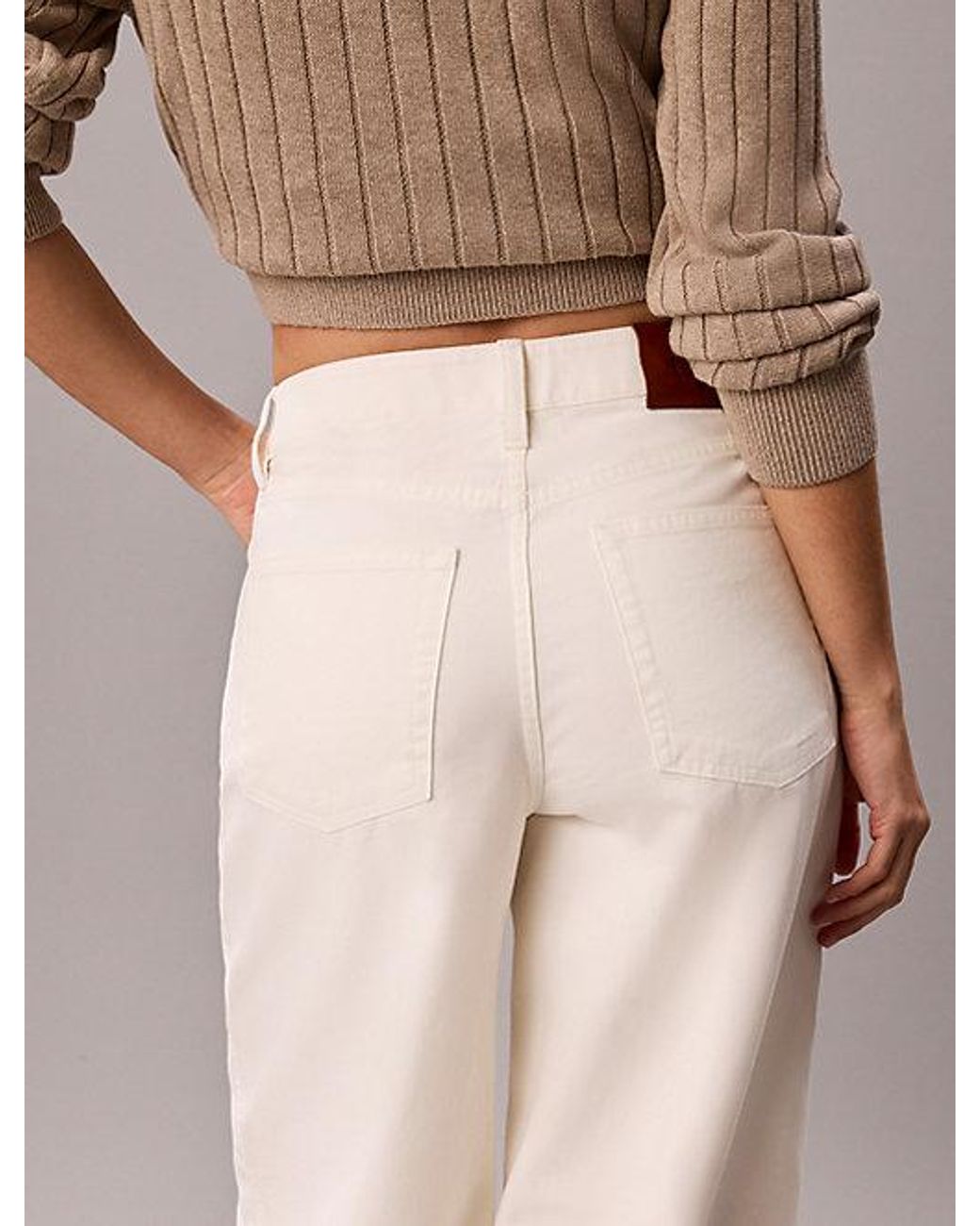 Calvin Klein Natural Jeans Cotton Twill Wide Leg Trousers