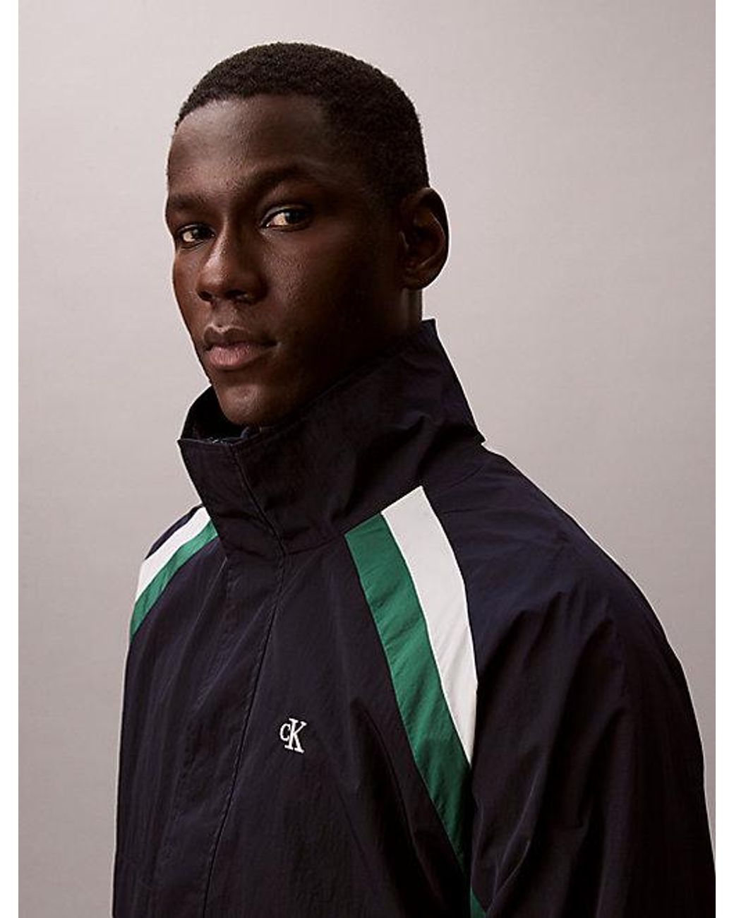 Calvin Klein Blue Jeans Colour Block Nylon Track Jacket for men