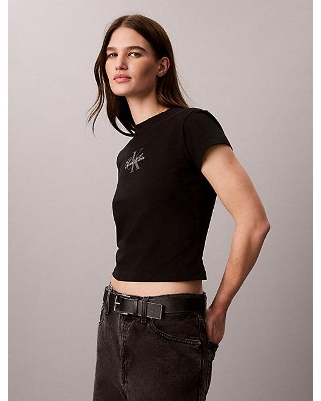 Calvin Klein Black Jeans Monologo Baby Tee