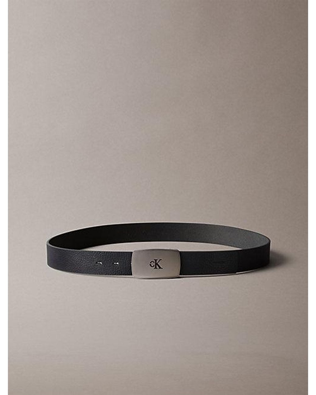 Calvin Klein Gray Leather Plaque Buckle Belt for men