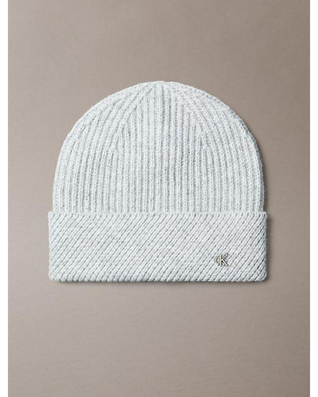 Calvin Klein Gray Wool Blend Monogram Beanie