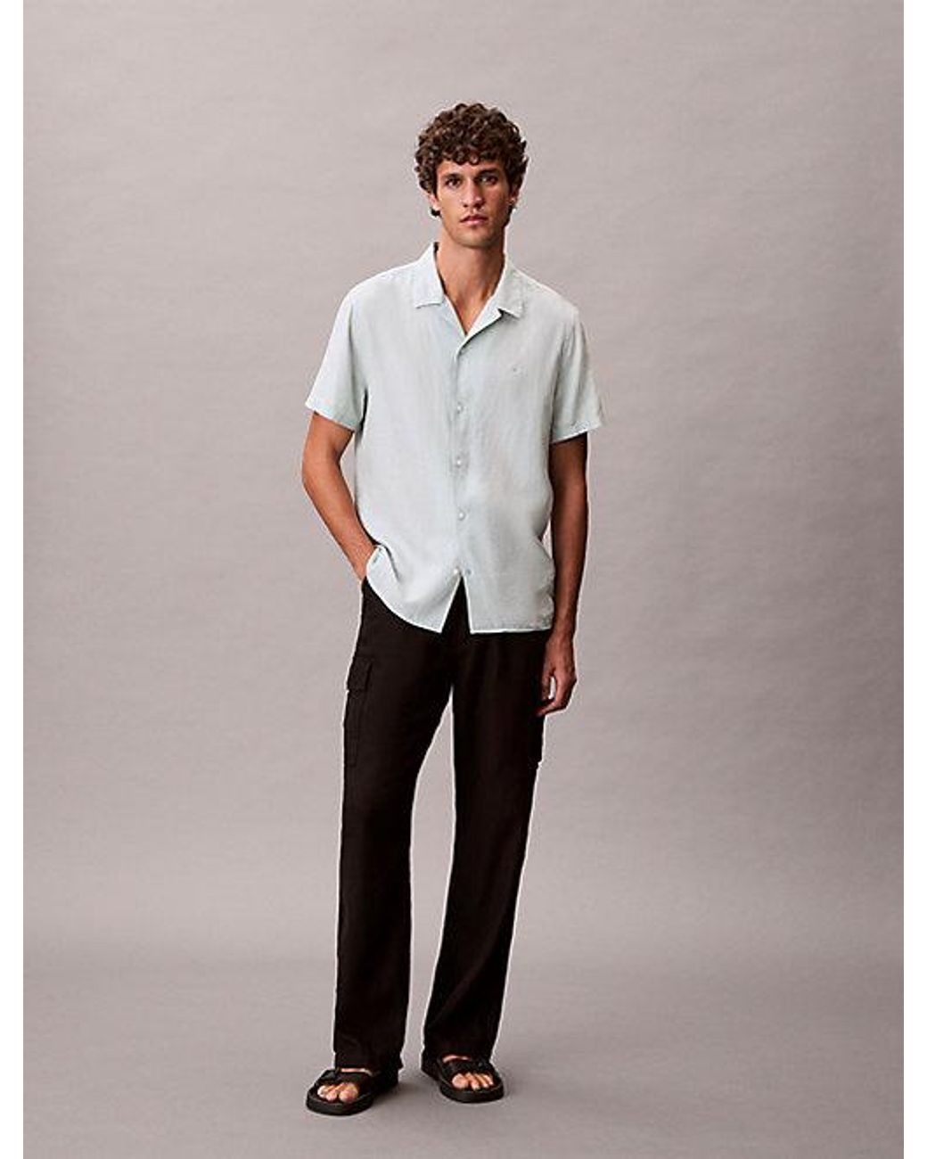 Calvin Klein White Linen Blend Classic Button Down Shirt for men