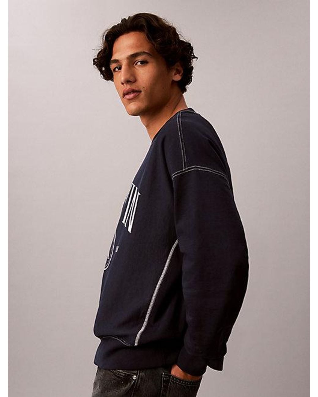 Calvin Klein Black Jeans Relaxed Terry Logo Graphic Sweatshirt for men