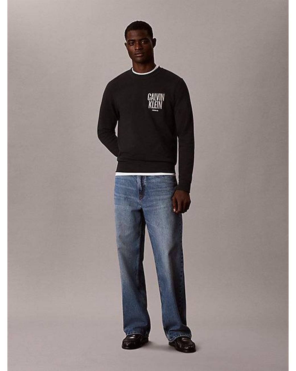 Calvin Klein Black Jeans Cotton Terry Logo Sweatshirt for men