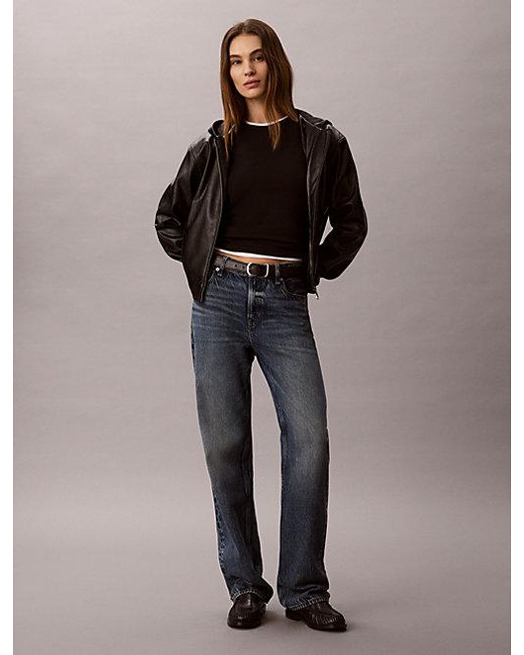 Calvin Klein Black Jeans Faux Leather Hooded Jacket