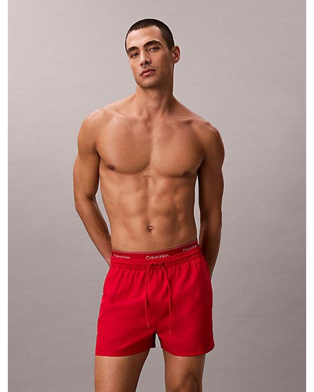 Calvin Klein Red Short Drawstring Swim Shorts Ck Essentials for men