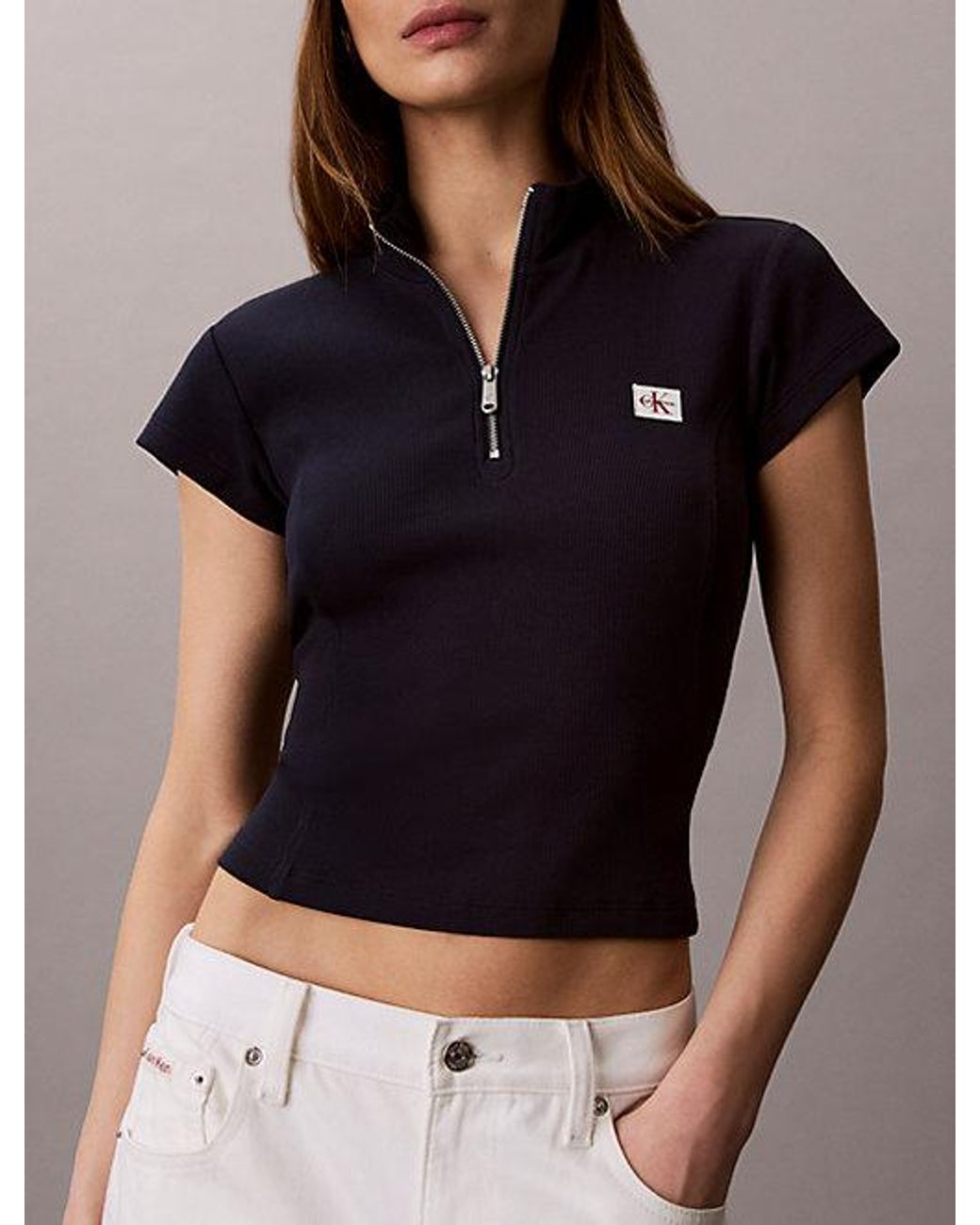 Calvin Klein Blue Jeans Monologo Patch Rib Zip Top