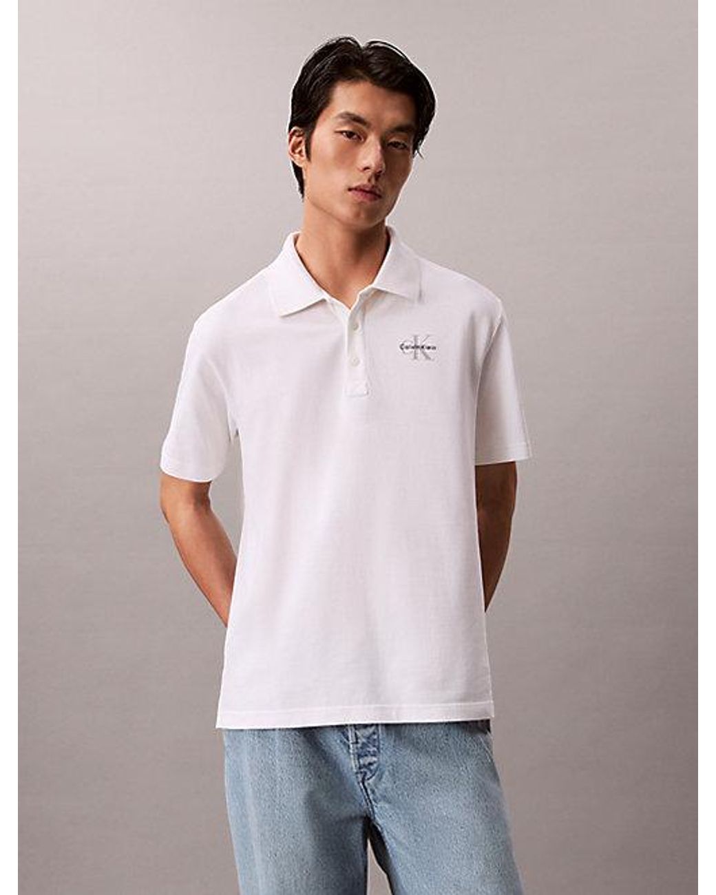 Calvin Klein White Jeans Cotton Piqué Monogram Polo Shirt for men