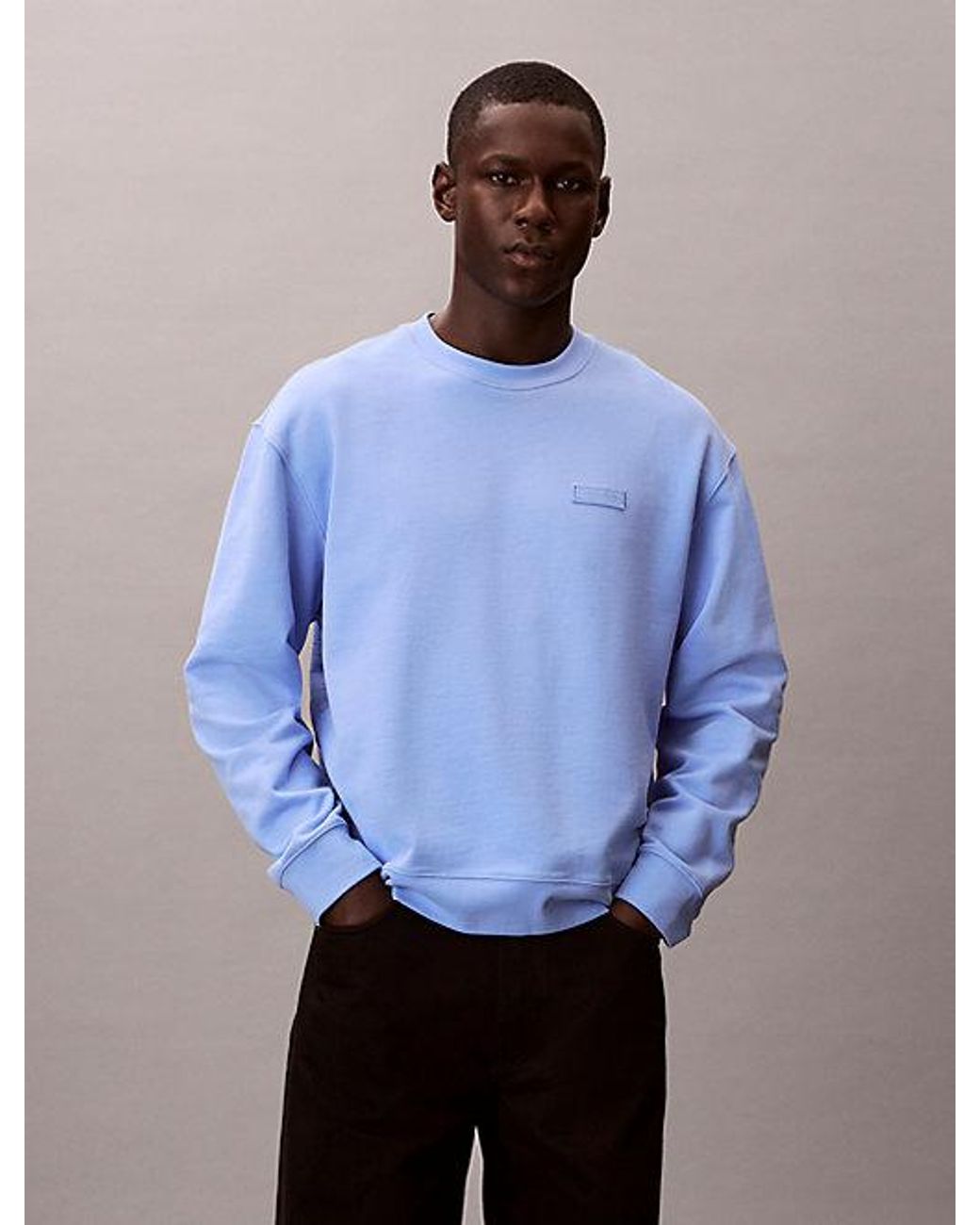 Calvin Klein Blue Jeans Cotton Terry Badge Sweatshirt for men
