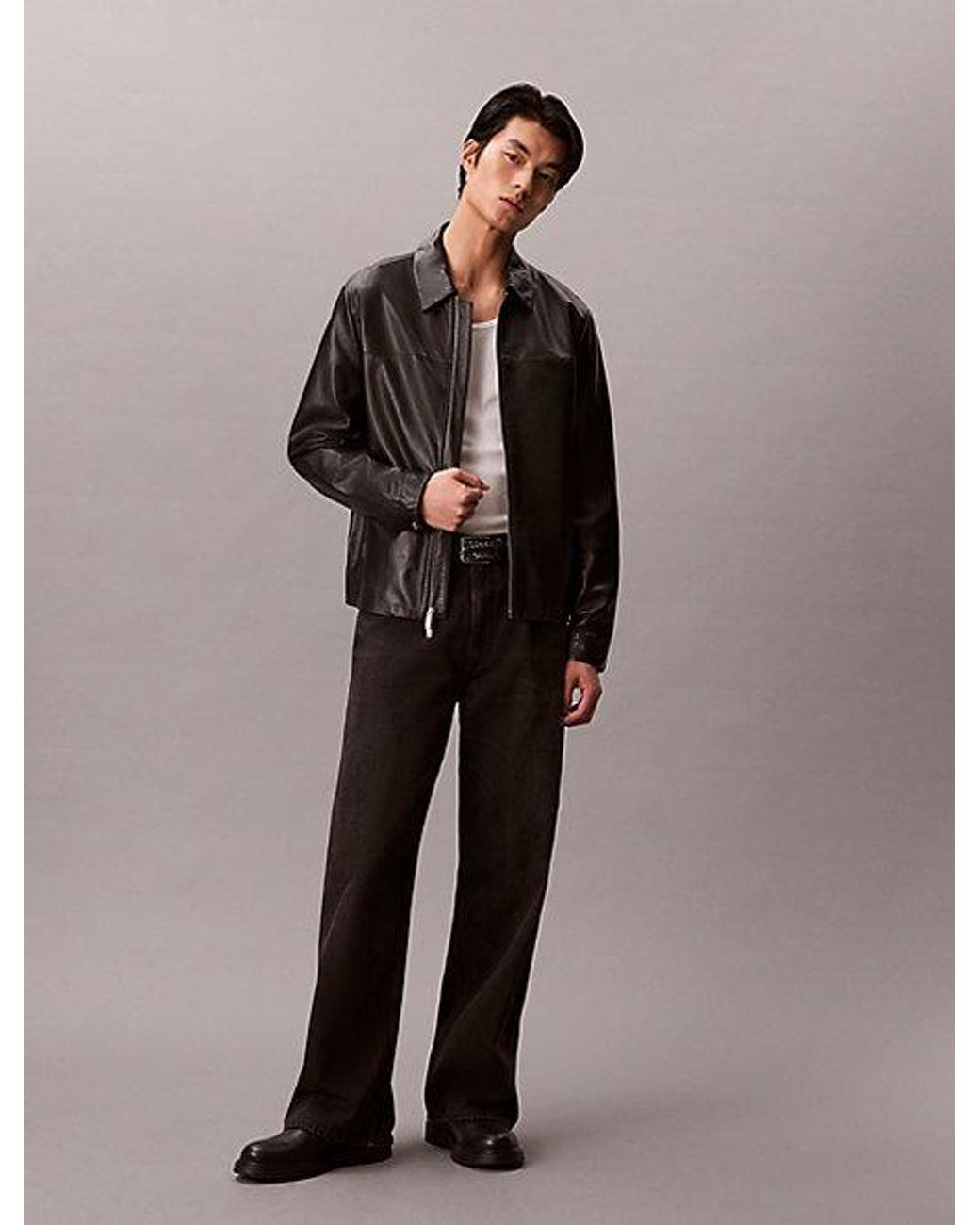 Calvin Klein Gray Nappa Leather Jacket for men